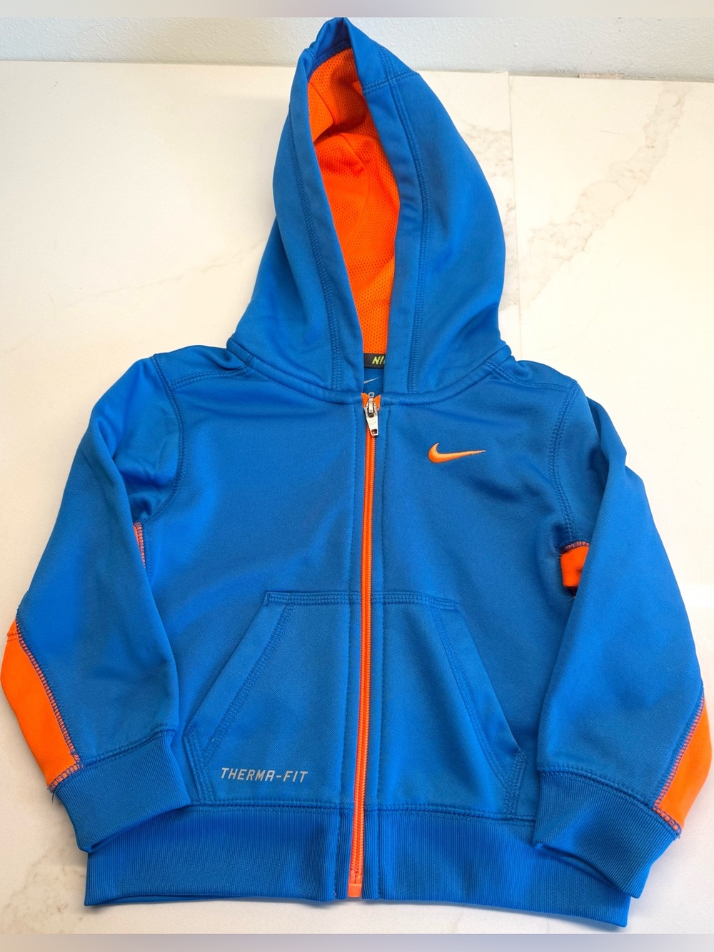 Nike Therma-FIT Full Zip Hoodie Jacket Boys 2T Blue Orange